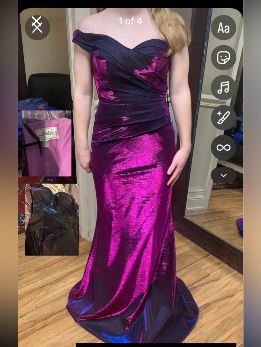 Metallic Magenta Evening Gown - Women Dresses